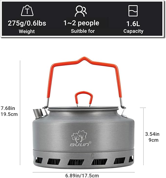 Bulin 1.6L/2.2L Camping Kettle Aluminum Alloy Open Campfire Coffee Tea Pot Fast Heating Outdoor Gear for Boiling Water Ultralight Portable Hiking Picnic Travel