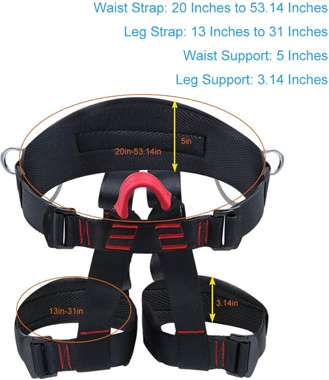 X XBEN Climbing Harness, Protect Waist Safety Harness Gear, Wider Half Body Harness for Roofing Fire Rescuing Rock Climbing Rappelling Tree Climb Red