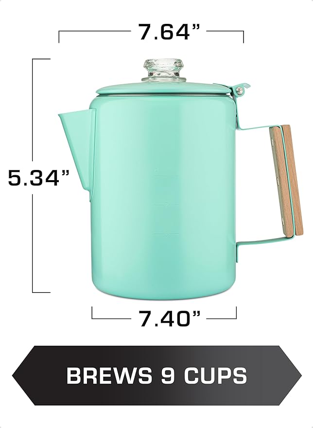 COLETTI Bozeman Camping Coffee Pot — Camping Coffee Makers, Coffee Percolator – America's Sleekest Percolator – NO Aluminum or Plastic (Seafoam)