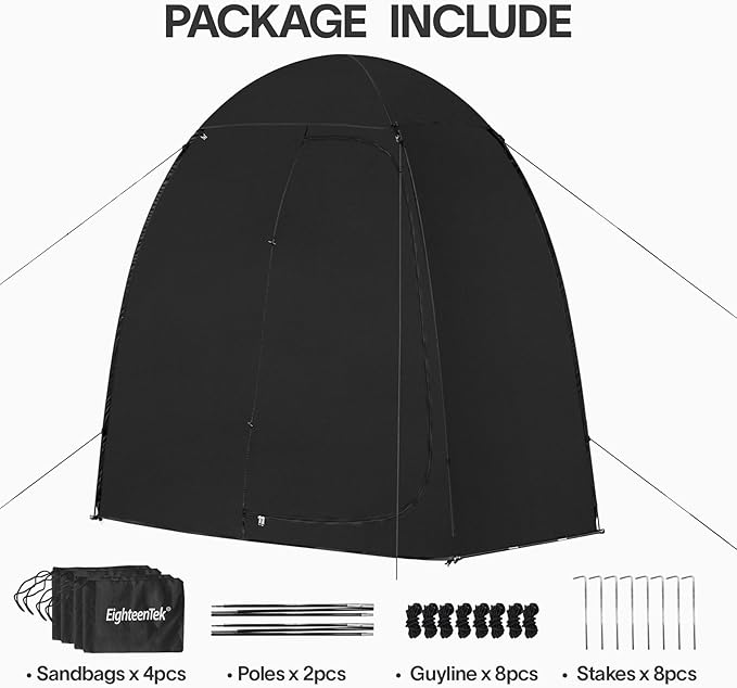 EighteenTek Camping Shower Tent Changing Room with Fixed Floor 2 Rooms Outdoor Pop Up Camping Toilet Portable Privacy Dressing Shelter with Carry Bag 83"x43"x80"