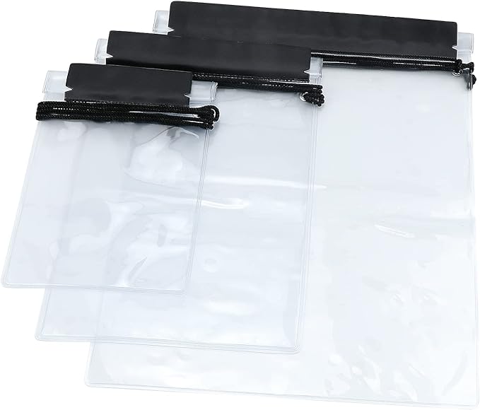 Meetory Clear Waterproof bags Pouch Dry Bags For Camera Mobile Phone Maps Kayak Document Holder,3 Piece Waterproof Plastic Pouch Document Holder Utility Bags for Travel Boating Swimming(Black)