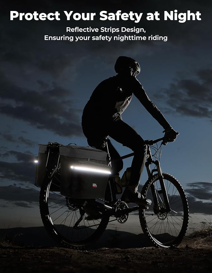 KEMIMOTO Bike Bag Bicycle Panniers Rear Rack Bag, 34L Large Capacity Water Resistant Bicycle Trunk Bag, Bike Saddle Bag for Grocery Shopping, Support for Width Less Than 6 inches Bike Rack, Grey