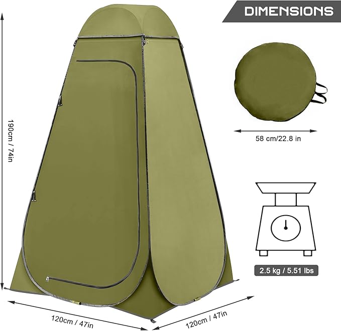 BRIAN & DANY Pop Up Shower Tent, Portable Privacy Camping Changing Tent, Camp Toilet Bathroom Pod with Rain Shelter & Windows, UPF 50+ & Waterproof, 47.2" x 47.2" x 74.8"