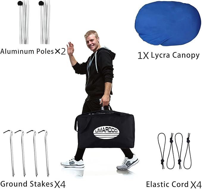 UMARDOO Family Beach Tent Canopy Sun Shade Portable 10×10FT,Wind Resistance Beach Sun Shelter Easy Setup with Packable Carry Bag for Outdoor Travel UPF 50+(Blue)