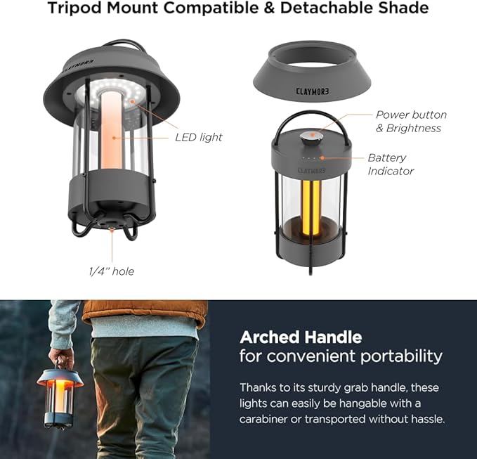 CLAYMORE Selene Lamp (Dark Gray) - Aesthetic Portable Outdoor Lamp, 4 Mood Lights, 6,700mAh Rechargeable, 660 Lumens, Waterproof. Halloween Decor, Camping, Glamping, Parties, Tents, and Backyards.