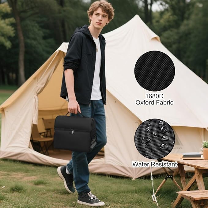 16L Camping Storage Bag, Water Resistant Padded Camping Organizer, with Multiple Pockets and Handle, for Outdoor BBQ Cooking Essentials, Black