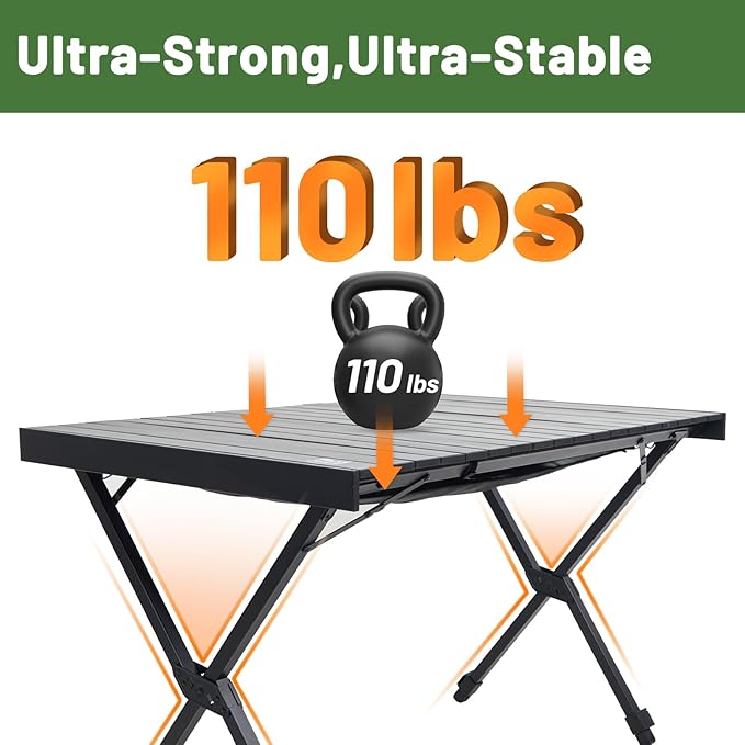 TIMBER RIDGE Folding Camping Table Adjustable Height, 4-6 Person Lightweight Aluminum Roll-up Table for Camping Outdoor Picnic BBQ Backyard Party Support 220 lbs, Black
