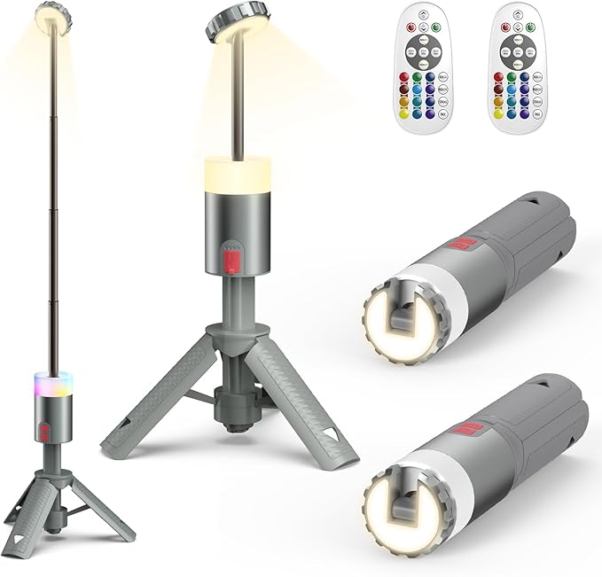 AlpsWolf Camping Light , Telescopic Camping Lantern Rechargeable with 15 Color Temperatures Waterproof Portable Lanterns for Power Outages,Camping,Hiking,Emergency Gray 2 Pack