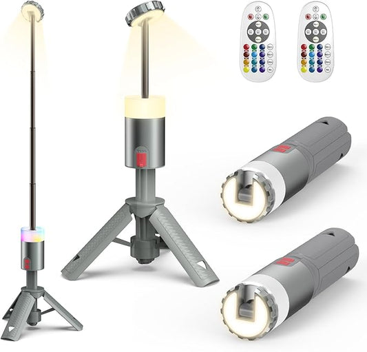 AlpsWolf Camping Light , Telescopic Camping Lantern Rechargeable with 15 Color Temperatures Waterproof Portable Lanterns for Power Outages,Camping,Hiking,Emergency Gray 2 Pack