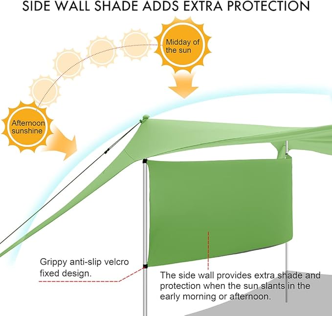 Beach Canopy Tent Shade with Sidewalls 10x10FT, 6.6FT Tall, UPF50+ Sun Shelter, Windproof & Water Resistant, Includes Guylines Sand Shovel Stability Poles, Easy Up for Beach Outdoor Camping Backyard