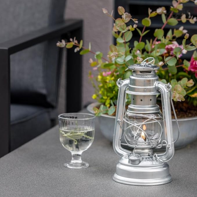 Outdoor Kerosene Fuel Lantern, German Made Weather Resistant Baby Special 276 Galvanized Hurricane Lamp for Camping or Patio, 10 Inches, Unpainted