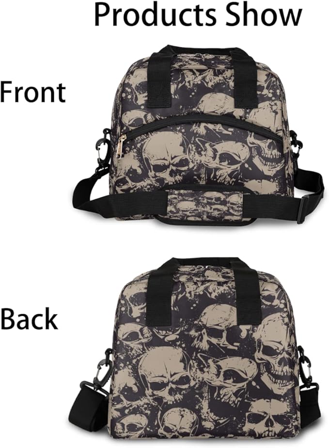 Vintage Skull Skeleton Insulated Lunch Bags for Women Men Adult Halloween Goth Reusable Lunch Tote Therma Cooler Bag with Shoulder Strap Lunch Box for School Work Office Picnic Meal Prep Bag