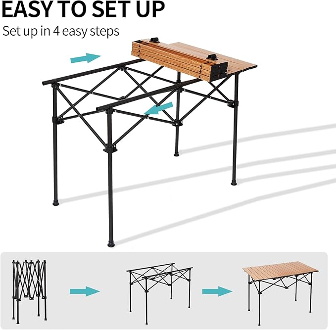 Camping Table Roll up Table, Fold up Lightweight Compact Table, 2-4 Person Portable Roll up Aluminum Table with Carry Bag for Outdoor, Camping, Picnic, Backyards, BBQ