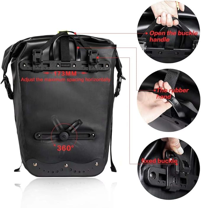Rhinowalk Bike Pannier Bag 25L Waterproof Laptop Bicycle Rear Rack Bag Storage Saddle Bag Shoulder Bag Backpack