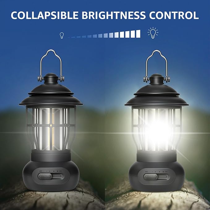 Camping Lamp, COB Lantern for Power Outage, Emergency Light, Suitable for Indoor and Outdoor, Black