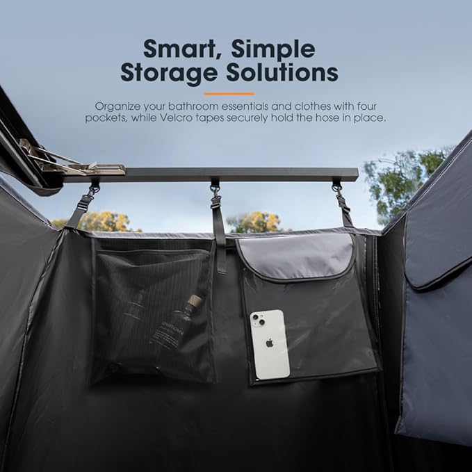 SanHima Awning Shower Tent with Roof - Car Side Shower Room w/LED Light, Camping Waterproof Portable Privacy Shelter Bathroom Overland, Gray