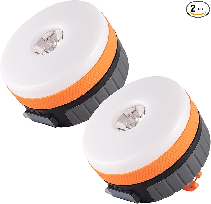 LIT-PaTH LED Camping Lantern, Rechargeable Light with Magnet Base, 2200 mAh, Survival Kit for Emergency, Hurricane, Outage, Medium Orange, 2 Pack
