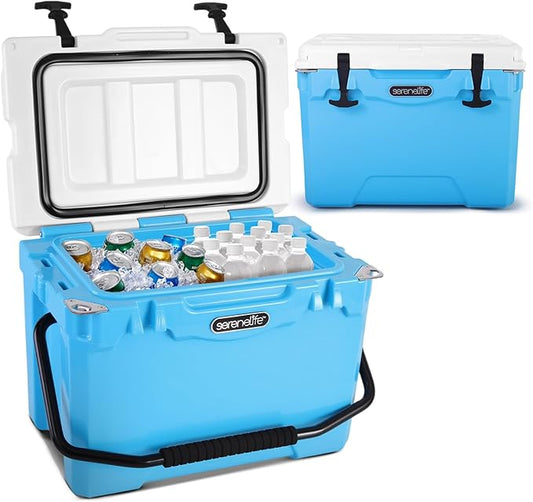 SereneLife Ultra-Tough 25 Quart Rotomolded Cooler Box, Holds Upto 36 Cans, Keeps Ice Up to 5 Days, Heavy-Duty Insulated Portable Ice Chest Box, Ideal for Travel, Camping, Beach, and Outdoor Adventures