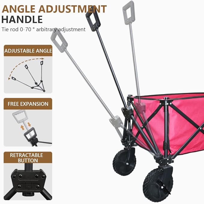 Folding Portable Large Sturdy Picnic Wagon Carts, Utility Grocery Shopping Cart, Garden FarmTransport Cart, 360° Swivel Wheels & Brakers, Red