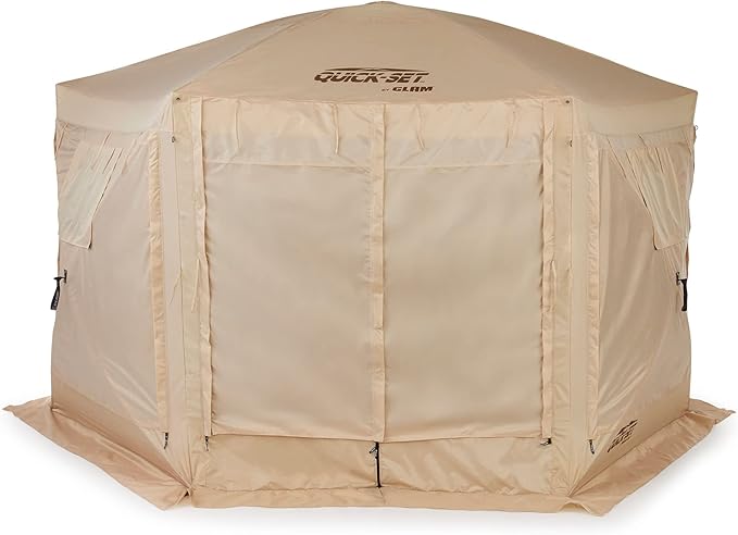 CLAM Pop Up Screen Tent, Outdoor Camping Gazebo Canopy, Pavilion, 12.5', Tan