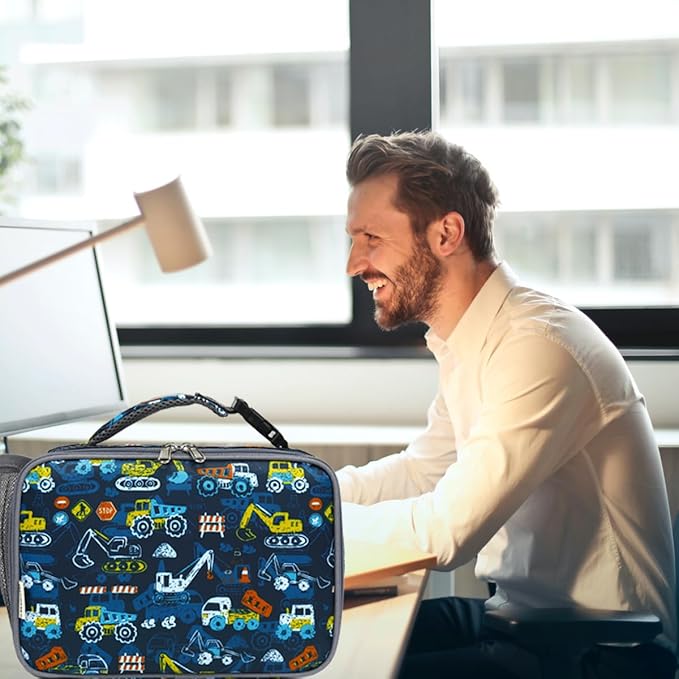 Insulated Lunch Box for School, Thermal Reusable Durable Freezable Lunch Bags for Kids Boys Girls Men Women - Small Soft Cooler Portable Lunch Tote Kit for Work Picnic Travel,Excavator