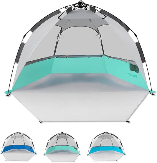 Beach Tent Pop Up Shade, Instant Beach Tents Sun Shelter with UPF 50+ UV Protection, Lightweight & Easy Setup Tent 2-6 Person