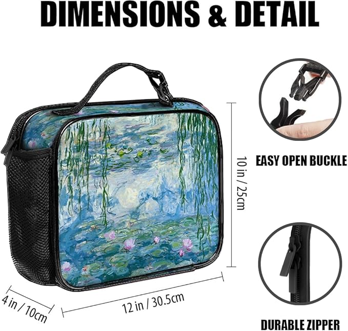 Claude Monet Lunch Bag Reusable Insulated Waterlily Lunch Box Keep Food Cooler Thermal Lunch Tote for Women Men