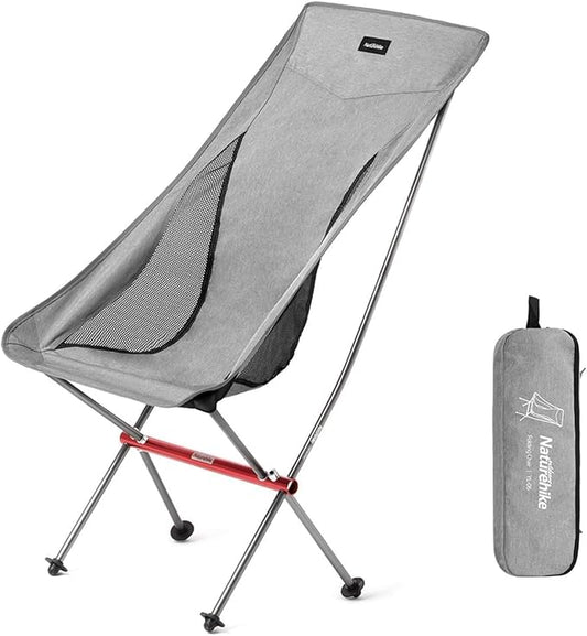 Naturehike Folding Camping Chair, Lightweight High Back Portable Compact Chair, Large Heavy Duty 330lbs for Adults, Hiking Camp Backpacking Festival Travel Beach Picnic Fishing with Storage Bag, Grey