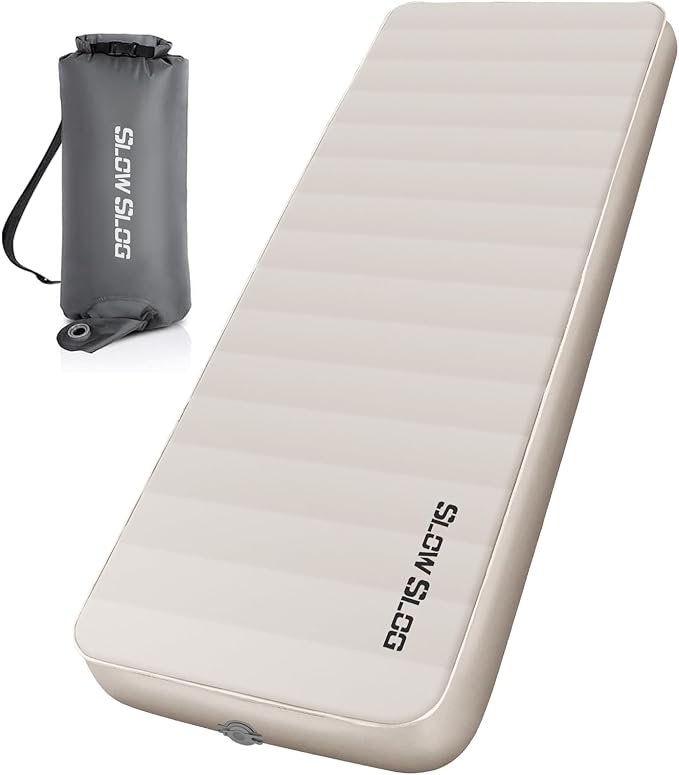Self-Inflating Sleeping Mats for Camping 4in Ultra-Thick Foam Sleeping Pad Inflatable Camping Mattress with Pump Sack, Portable Camping Pad for 4-Season, Cream