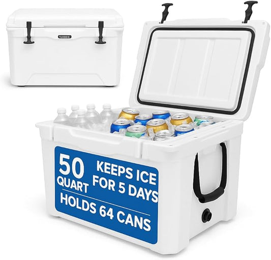 SereneLife Ultra-Tough 50 Quart Rotomolded Cooler Box, Holds Upto 64 Cans, Keeps Ice Up to 5 Days, Heavy-Duty Insulated Portable Ice Chest Box, Ideal for Camping, Beach, and Outdoor Adventures