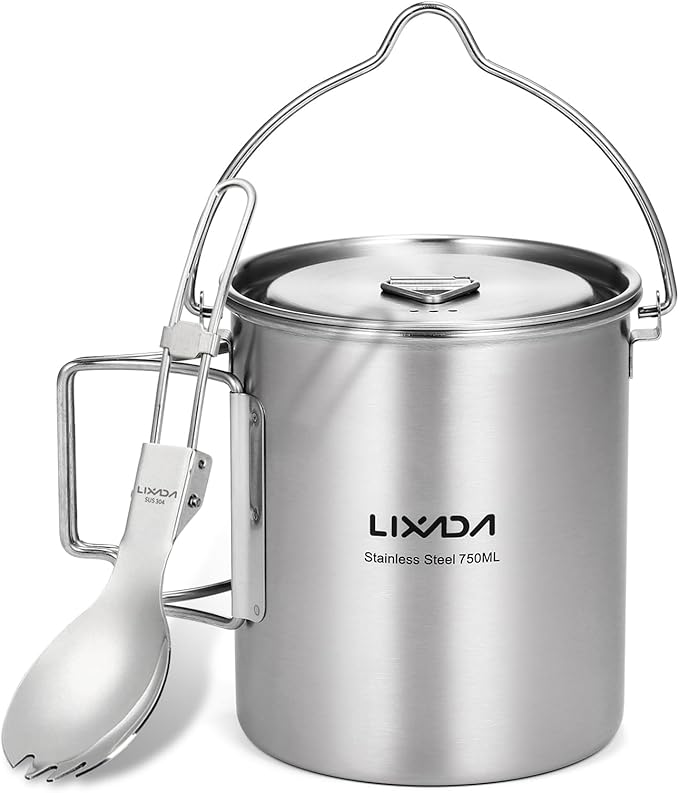 Lixada 750ml Camping Cup Pot Cup Stainless Steel Water Cup Mug with Foldable Spoon for Outdoor Camping Hiking Backpacking