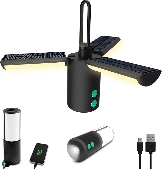 JINHODY Rechargeable LED Lantern - 8000mAh Solar Powered, 4000LM Camping Lights for Indoor/Outdoor Use, USB Charging, Emergency Flashlight