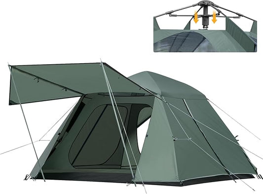 3-4 Person Tents for Camping, Instant Pop-Up Family Tent with Vestibule & Mesh Windows, Portable Lightweight Cabin Tent with Rainfly, Windproof & Waterproof, Easy Setup for Outdoor Hiking Travel