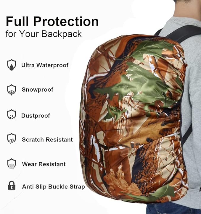 Waterproof Backpack Rain Cover with Anti Slip Buckle Strap for Camping, Hiking, Traveling, Hunting, Biking, 15-80L