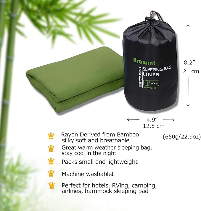 Travel Sheets for Hotel, Rayon Derived from Bamboo, Stretchy Sleep Sack for Adults, Warm Weather/Summer Sleeping Bag Liner for Camping and Travel, Rectangular with Pillow Pocket, Mummy, Cooling Sheets