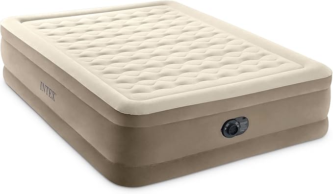 Intex Dura-Beam Deluxe Ultra Plush Air Mattress - Fiber-Tech – Built-in Electric Pump – 18in Bed Height – 600lb Weight Capacity – Queen Size