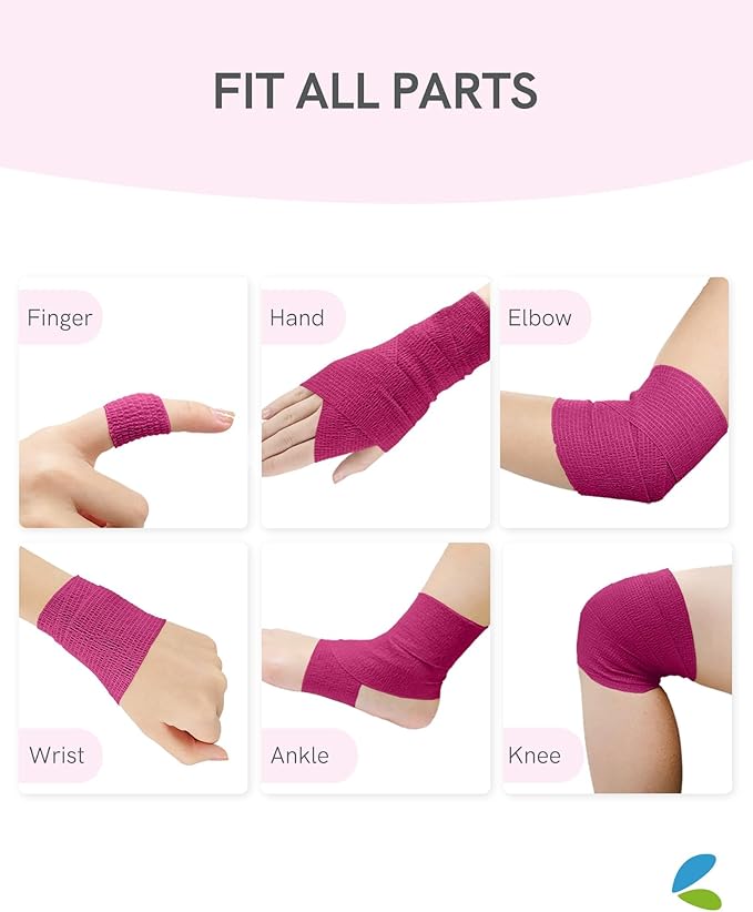 FriCARE Self Adhesive Bandage Wrap, Medical Tape in First Aid Kit, Cohesive Bandages for Wounds Sport Vet, FSA/HSA Eligible, 2 Inches X 5 Yards 6 Rolls, Magenta