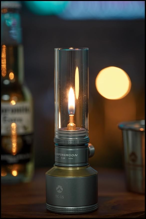 CAMPINGMOON Camping Gas Lantern Gas Candle with Empty Tank Wooden Lantern Case T-1D15