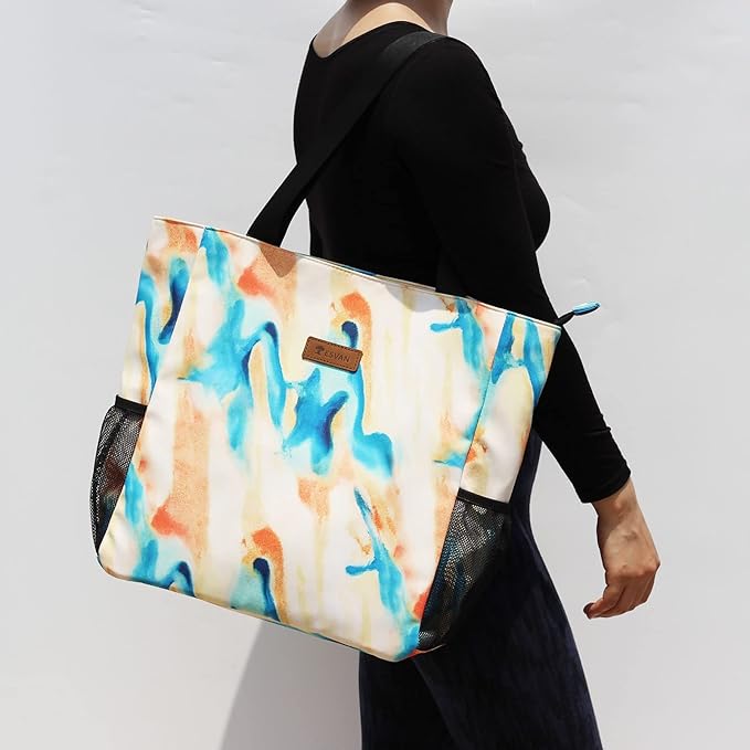 ESVAN Original Floral Water Resistant Large Tote Bag Shoulder Bag for Gym Beach Travel Daily Bags Upgraded