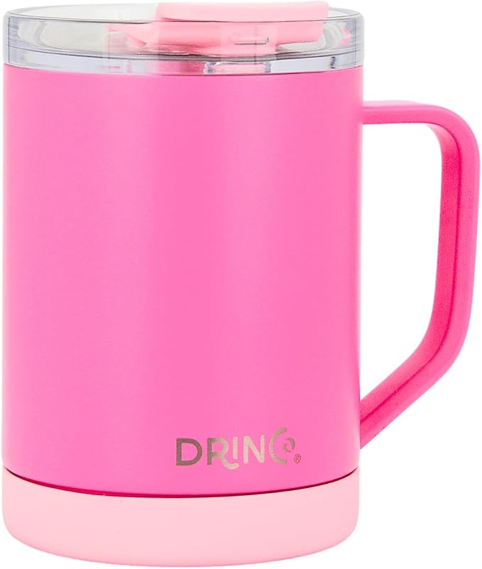 Drinco 16 oz Coffee Mug, Vacuum Insulated Camping Mug with Lid, Double Wall Stainless Steel Travel Mug Insulated Tumblers Coffee Mugs Coffee Cups Tea Cup (16oz Island Pink)