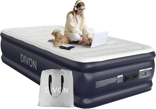 Twin Air Mattress with Built-in Pump,18''Raised Blow Up Mattress 2 Mins Self Inflation/Deflation,Upgraded Thicker Inflatable Mattress，Flocked Top Air Bed with Storage Bag for Guests,Home，Camping