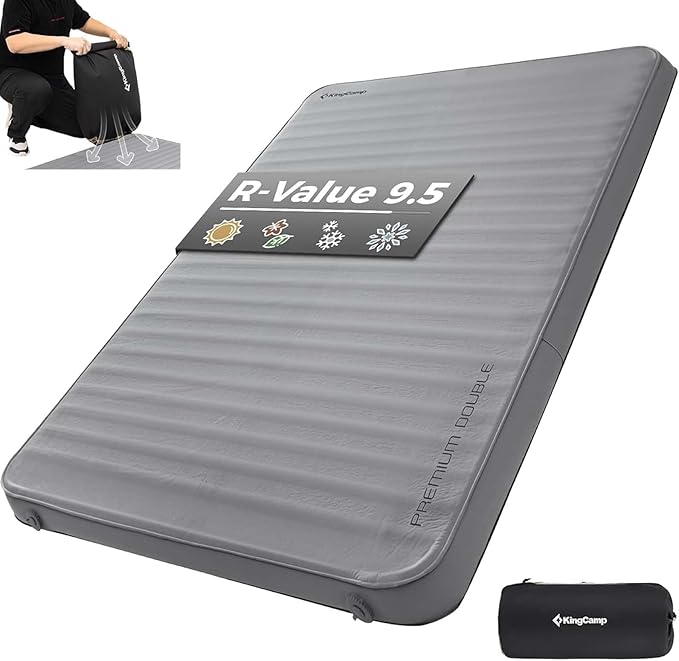 KingCamp Self Inflating Sleeping Pad for Camping Ultra Thick Double Single Foam Mattress High R Value Camping Air Pad Mat, Multi Colors & Sizes