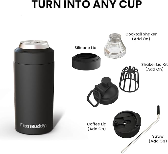 Frost Buddy Universal Buddy Can Cooler - Fits All - For Regular 12 & 16 oz or Slim-Size Bottles - Insulated Double-Walled Stainless Steel (Merica)