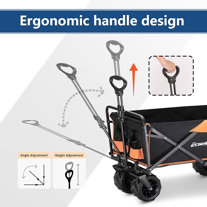 EchoSmile Heavy Duty 350 Lbs Capacity Collapsible Wagon, Outdoor Folding Camping Wagons, Grocery Portable Utility Cart, Adjustable Rolling Carts, All Terrain Sports Wagon with Big Wheels by Boahaus