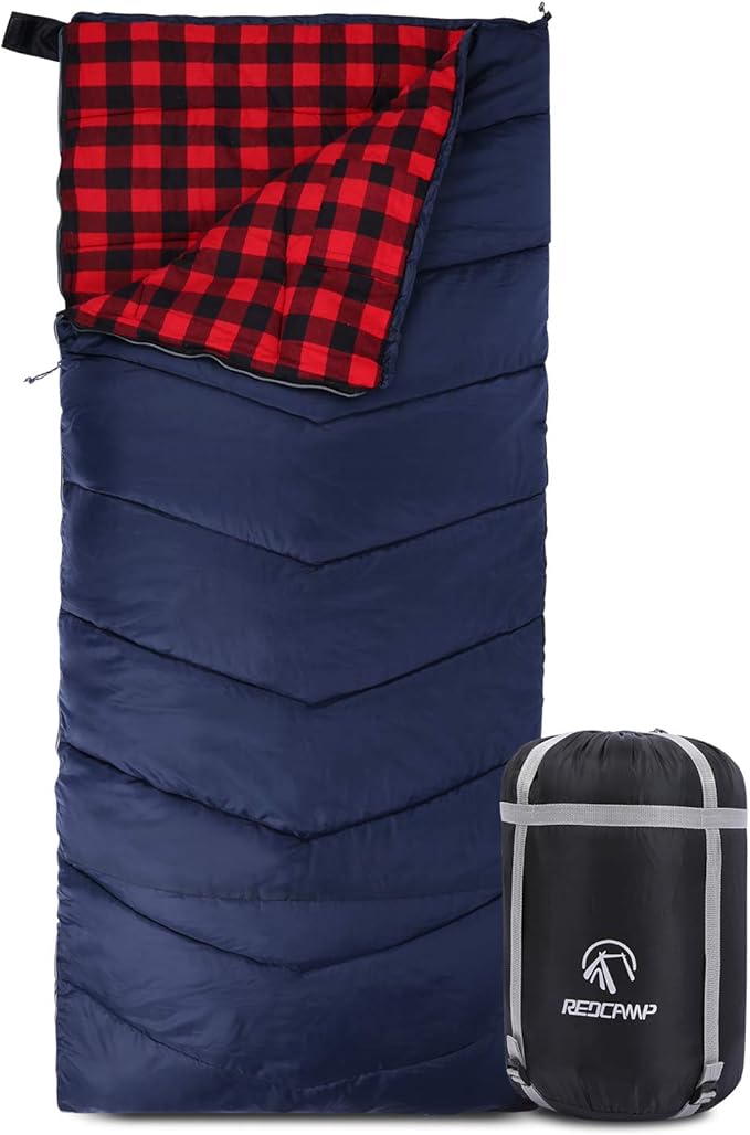REDCAMP Cotton Flannel Sleeping Bag for Camping Backpacking, Adults Cold Weather Envelope Sleeping Bags with 2/3/4lbs Filling
