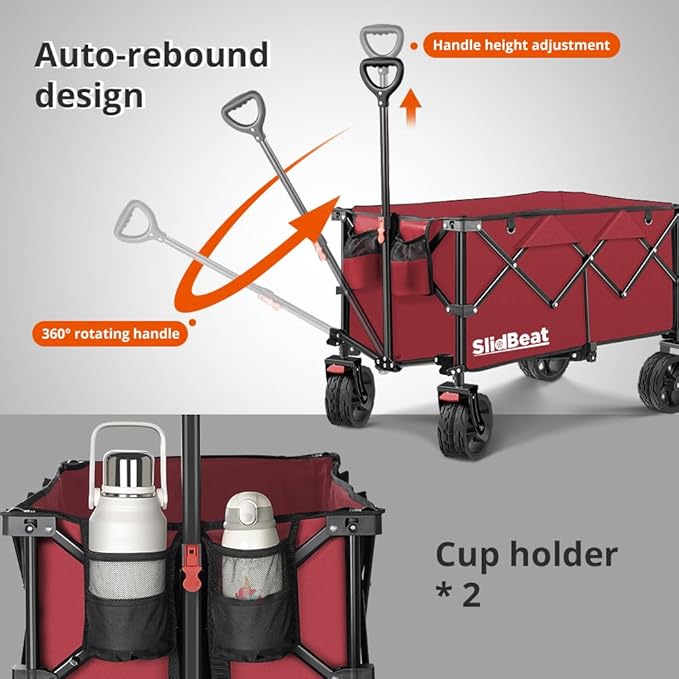 220L Collapsible Wagon with Big Wheels - Heavy Duty Utility Foldable Cart, All-Terrain Wheel & Drink Holders Portable Grocery Carts for Outdoor, Travel, Camping, Beach, Garden,Fishing