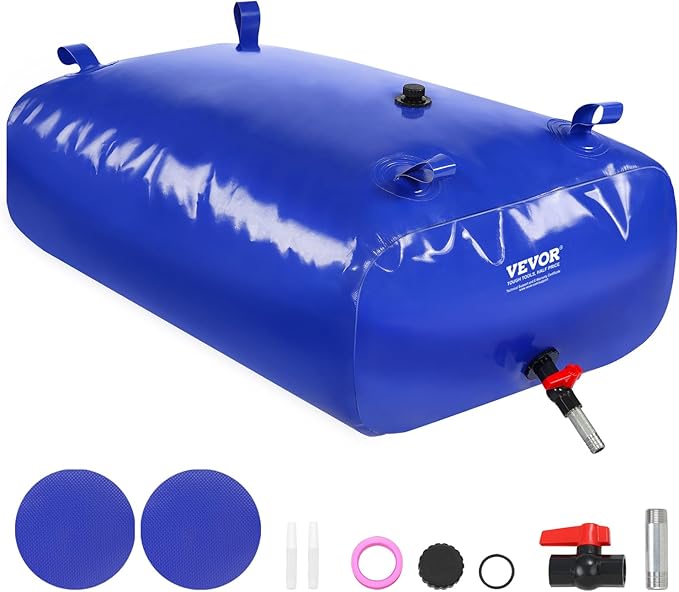 VEVOR 330L/87.17 Gallon Water Storage Bladder, RV Water Tank, 1000D Blue PVC Collapsible Water Storage Containers, Large Capacity Soft Water Bag, Portable Water Bladder, for Garden Irrigation, Camping