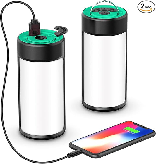 LED Camping Lantern, CT CAPETRONIX Rechargeable Camping Lights with 400LM 5 Light Modes, Battery Powered LED Lantern for Power Outage Emergency Hurricane Camping Gear(2 Pack, Black & Lake Blue)
