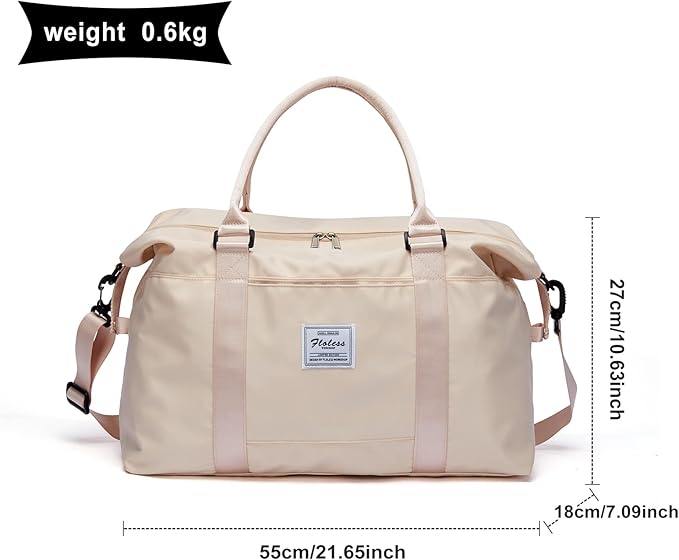 Womens travel bags, weekender carry on for women, sports Gym Bag, workout duffel bag, overnight shoulder Bag fit 15.6 inch Laptop (Large, Off White)