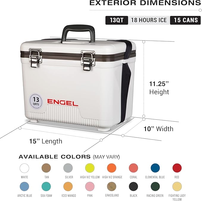 ENGEL 13qt Leak-Proof, Air Tight, Drybox Cooler and Small Hard Shell Lunchbox for Men and Women